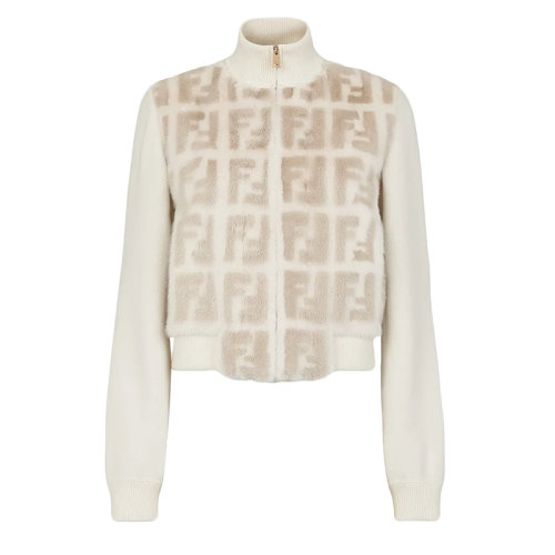 FENDI/芬迪  女士白色貂皮FF圖案夾克FNE16FAHOVF1FS7