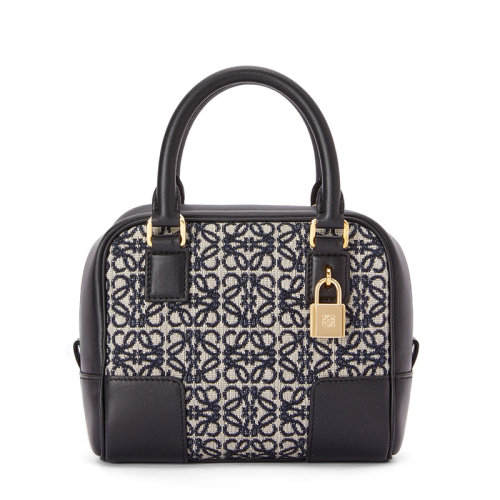 LOEWE/羅意威 22新款A(yù)mazona 16系列 女士海軍藍(lán)/黑色徽標(biāo)提花帆布配皮飾金鎖單肩手提包A039N21X03-5938