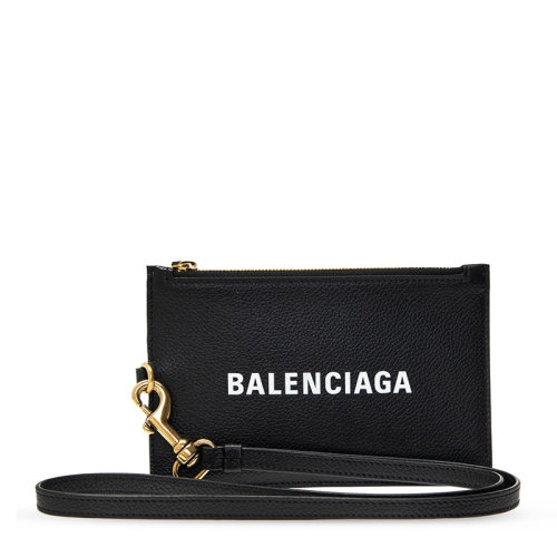 Balenciaga/巴黎世家 女士黑色小牛皮白色字母徽標(biāo)印花拉鏈開合錢夾錢包卡包手拿包零錢包女包 616015-1IZIM-1090