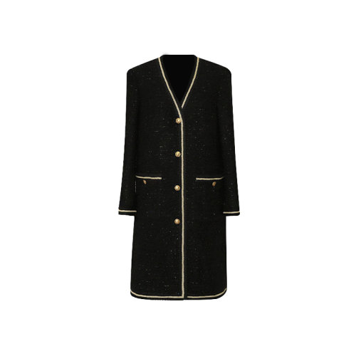 GeleiStory/GeleiStory 春秋新款經典顯瘦重手工小香羊毛花呢H型中長款大衣外套 女士大衣