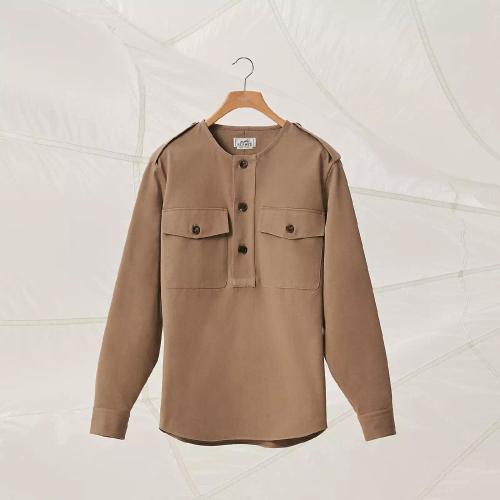  HERMES愛馬仕 22年秋冬 男士 長(zhǎng)袖襯衫 Chemise corps sportif sans col H256660HG9839