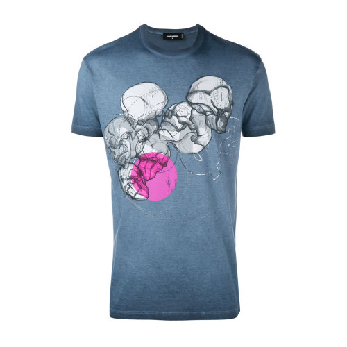 Dsquared2/D二次方 灰藍(lán)色頭骨抽象印花男士T恤