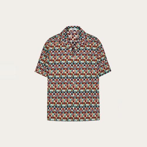  VALENTINO華倫天奴 22年秋冬 男士 短袖襯衫 CHEMISE EN COTON IMPRIMé OPTICAL VALENTINO XV