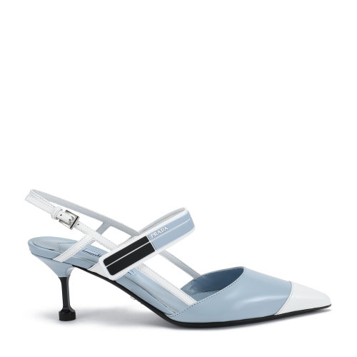 PRADA/普拉達(dá) 藍(lán)色/白色 女士拼色亮面皮魔術(shù)貼腳背帶飾高跟鞋 1I296I_AZ3_F0X24_F_065