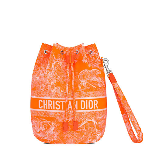 DIOR/迪奧 22秋冬新款Dioriviera系列 女士霓虹橙色織物動物圖案印花抽繩開合拆卸肩帶手拿包S5452VNTI_M057