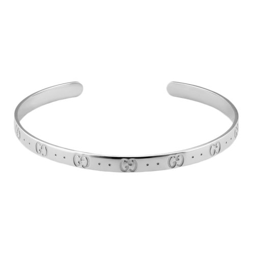 GUCCI/古馳 Icon系列 18K金白金刻有GG標志手鐲 434524J85029000