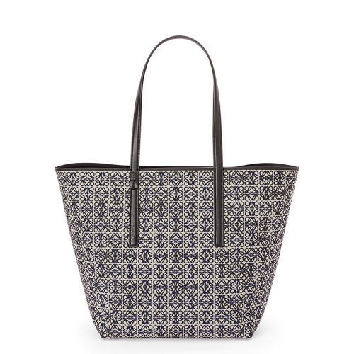  LOEWE/羅意威 22新款T Tote系列 男士海軍藍(lán)色/黑色老花提花織物配皮單肩手提托特包B657Z73X03-5938