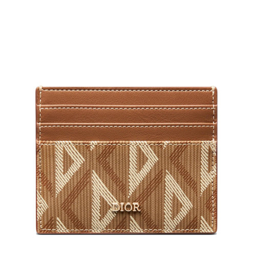 DIOR/迪奧 22春夏新款 男士咖啡色CD Diamond圖案帆布光滑牛皮革卡片夾卡包2ESCH135DCO_H24E