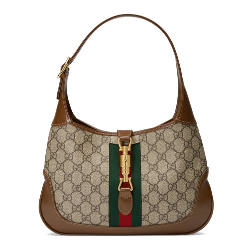 GUCCI/古馳 Jackie 1961 女士小號(hào)棕色帆布鎖扣手提單肩包 636706 HUHHG 8565