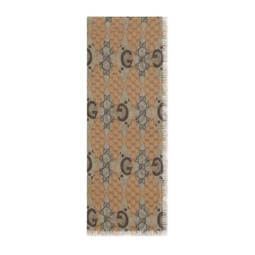  GUCCI古馳 22年秋冬 女士 GG拼布西洋雙陸棋印花羊毛披肩 721268 3GAIR 9870