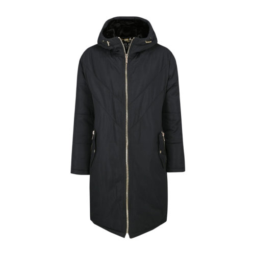 VERSACE JEANS/范思哲牛仔 女士黑色滌綸拉鏈開(kāi)合連帽夾克羽絨服 E5HUA973-25013-899