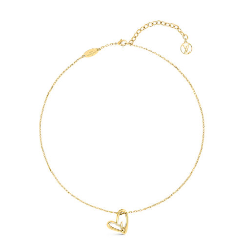 Louis Vuitton/路易威登 22春夏新款HEART系列 金色金屬鏤刻徽標(biāo)飾有徽標(biāo)刻印心形吊墜愛(ài)心項(xiàng)鏈M00465