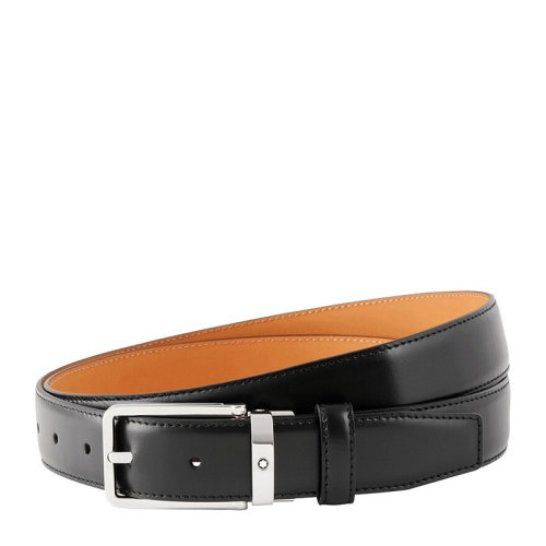 MontBlanc/萬寶龍 男士經(jīng)典時尚黑色針扣式牛皮腰帶皮帶 118418