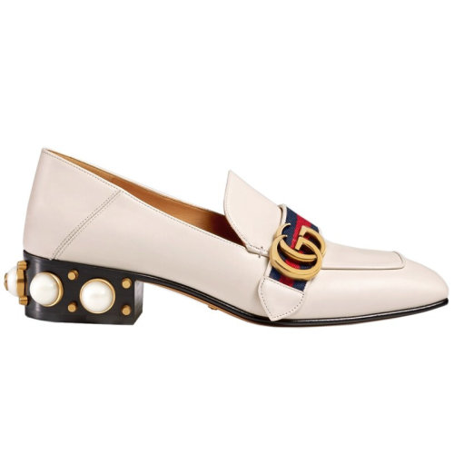 GUCCI/古馳  女鞋GG織帶 白色.黑色可踩跟時尚中跟鞋 423559 DKHC0 9061