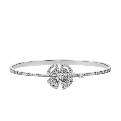 BVLGARI/寶格麗 FIOREVER系列 18K金白金鑲嵌主鉆密釘鉆石四葉草手鐲356275