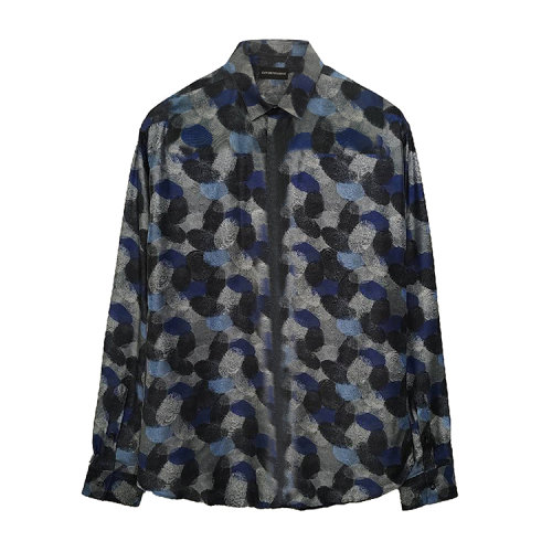 Emporio Armani/安普里奧阿瑪尼  男士藍(lán)灰色圖案長袖襯衫