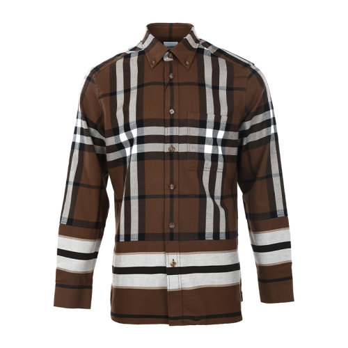 BURBERRY/博柏利22春夏格紋拼條紋男士長袖襯衫8048675