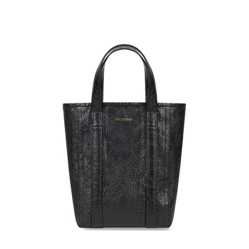 Balenciaga/巴黎世家 20  NORTH-SOUTH BARBES系列 女士小號(hào)黑色小羊皮黑白條紋拼布手提購物包6729832100O1000