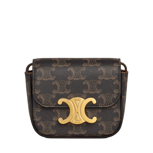 CELINE/賽琳 TRIOMPHE系列 女士迷你黃褐色凱旋老花涂層帆布金扣單肩斜挎手拿包10I512DQB.04LU