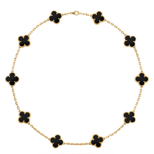 Van Cleef & Arpels/梵克雅寶 經(jīng)典Vintage Alhambra系列 18k金黃金鑲黑瑪瑙10四葉草項(xiàng)鏈VCARA42700