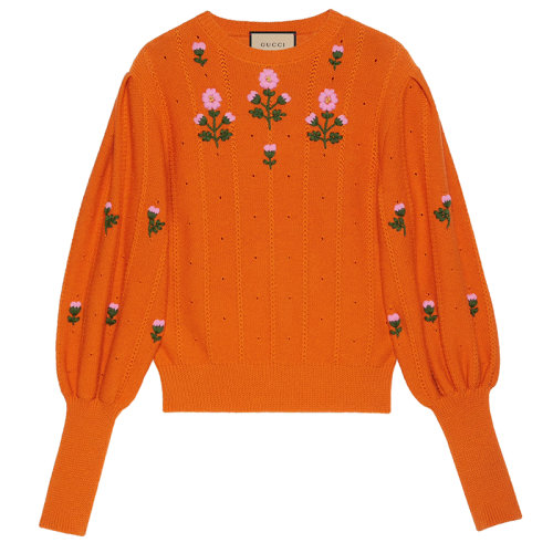GUCCI/古馳 女士橙色花卉羊毛和針織棉毛衣653328XKBS97733