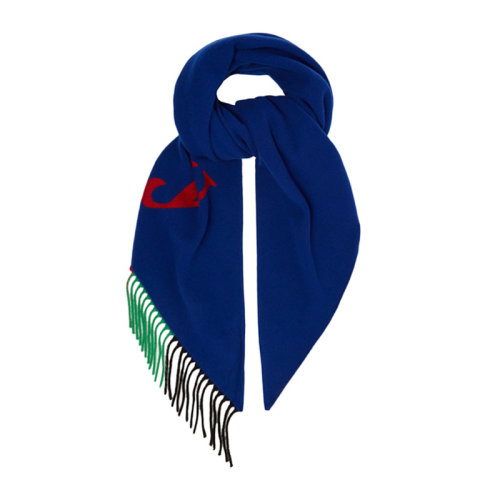 BURBERRY/博柏利 女士藍(lán)色羊毛彩色字母徽標(biāo)印花流蘇裝飾簡約時(shí)尚百搭休閑披肩圍脖圍巾 1222587