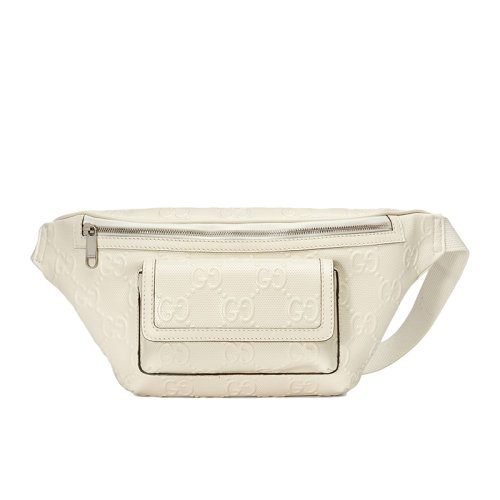 GUCCI/古馳  男士GG embossé白色壓紋皮革斜挎包腰包6450931W3CN9022