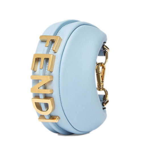 FENDI/芬迪 22春夏新款Fendigraphy系列 女士nano淺藍(lán)色皮革金扣徽標(biāo)配肩帶掛鉤手拿手腕包7AS089A5DYF1HD2