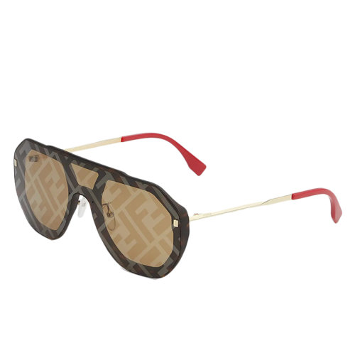 FENDI/芬迪 男士棕色鏡片和金色金屬鏡架方形面具造型太陽鏡FOL514A565F1F6R