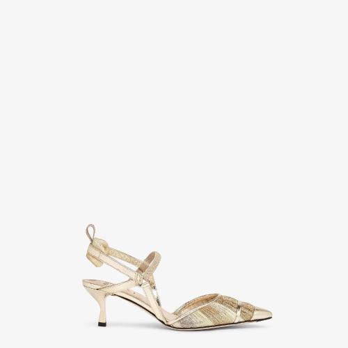  FENDI芬迪 22年秋冬 女士 高跟鞋 金色布料中跟露跟鞋 8J8006AI1MF1H0T