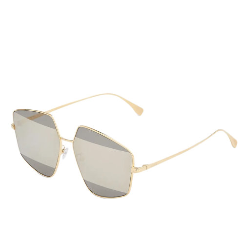 FENDI/芬迪 女士灰色鏡片和金色金屬鏡架條紋五邊形太陽鏡FOL009V1TF18N6