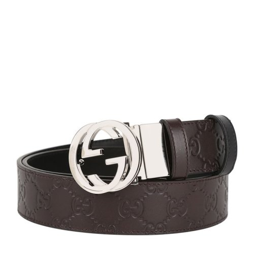 GUCCI/古馳 男士黑色/棕色牛皮商務(wù)休閑雙G可旋轉(zhuǎn)兩用板扣腰帶皮帶 473030-CWCWN-2174