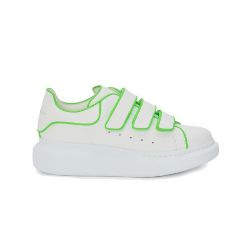 Alexander McQueen/亞歷山大麥昆 22年秋冬新款 女士白色/酸性綠色牛皮革三綁帶闊型運(yùn)動(dòng)鞋721410WHGPF8964