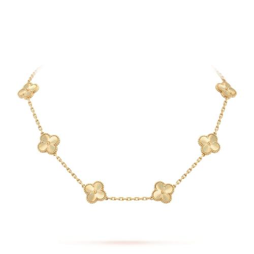  VCA梵克雅寶 22年秋冬 女士 項(xiàng)鏈 Vintage Alhambra項(xiàng)鏈，10四葉幸運(yùn)圖案 VCARP3JJ00 預(yù)定商品1-3周發(fā)貨