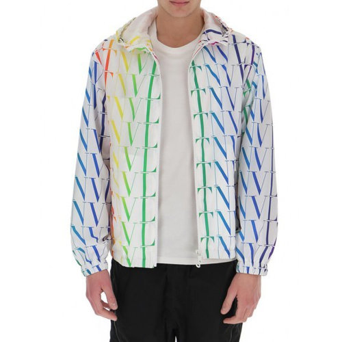 Valentino/華倫天奴 男士拼色經(jīng)典彩色字母徽標(biāo)印花抽繩兜帽設(shè)計(jì)拉鏈開合長(zhǎng)袖上衣外套夾克 VV3CI368-6G0 多色可選