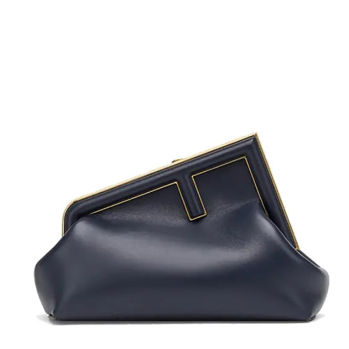 FENDI/芬迪 FIRST系列 女士小號深藍色小羊皮附可拆卸肩帶F金屬搭扣手拿包單肩斜跨包8BP129ABVEF0J27