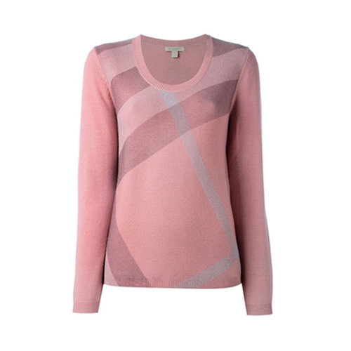 BURBERRY/博柏利 女士純色棉質(zhì)格紋裝飾圓領(lǐng)毛衣 39327 多色可選