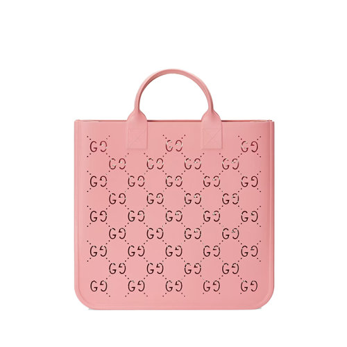 GUCCI/古馳 22春夏新款 兒童款粉色橡膠壓紋鏤空老花手提托特包679365JFO005817
