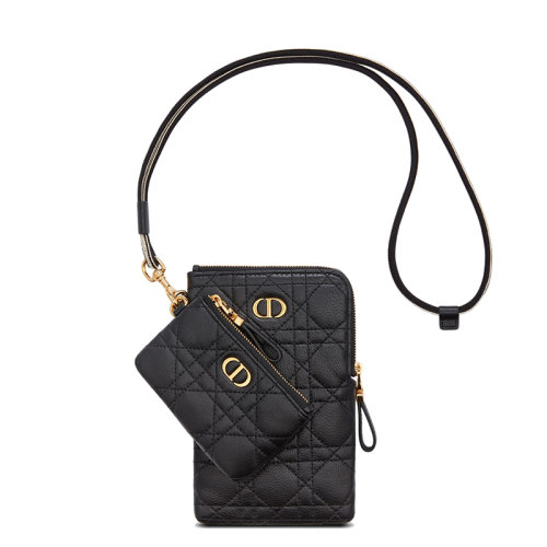 DIOR/迪奧 DIOR CARO系列 女士黑色菱紋柔軟小牛皮多功能手拿包零錢(qián)包手機(jī)包S5036UWHC_M900