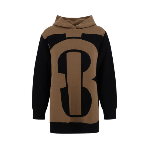 BURBERRY/博柏利 女士拼色棉質(zhì)混紡羊絨TB嵌花連帽衫套頭衫 8052734