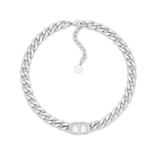 DIOR/迪奧 22新款 女士銀色金屬鏈條形狀鑲嵌水晶字母項鏈N1713MTGCY_D13S