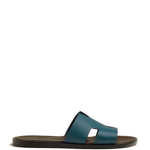 HERMES/愛馬仕 22年秋冬新款 Izmir系列 男士鴨藍(lán)色/烏木棕色牛皮革涼鞋涼拖H221824ZHG8410