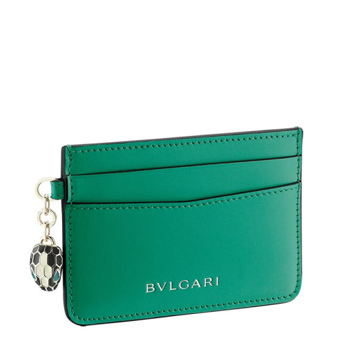 BVLGARI/寶格麗  SERPENTI FOREVER系列 女士翠綠色小牛皮黑白琺瑯蛇頭卡片夾282019