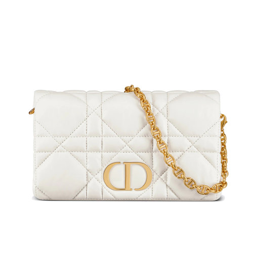 DIOR/迪奧 22新款 DIOR CARO系列 女士奶白色漸變牛皮革絎縫超大藤格紋配鏈條手袋單肩斜挎手提包S5135UNGX_M030