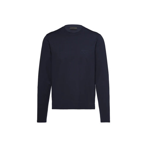 PRADA/普拉達(dá) 22年春夏新款 男士海軍藍(lán)色彈力棉長袖T恤UJL159_1YDP_F0124_S_211