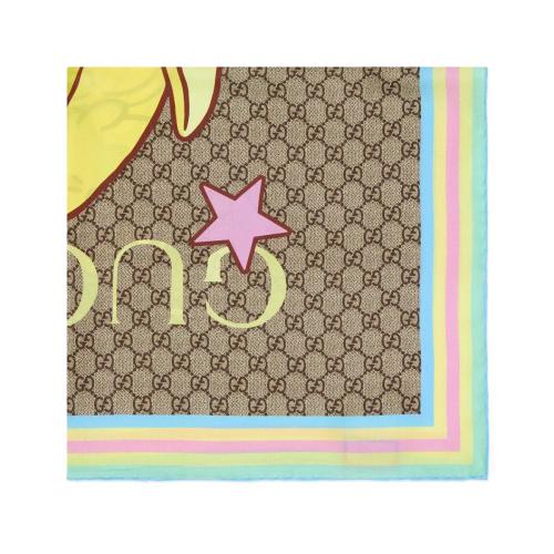  GUCCI古馳 22年秋冬 女士 彩虹和星星Bananya印花真絲圍巾 704132 3G001 9869