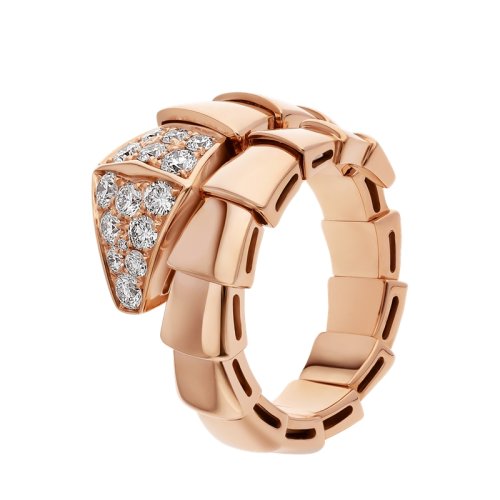 BVLGARI/寶格麗 經(jīng)典款18K金玫瑰金蛇頭鑲鉆 單圈蛇形戒指  345206