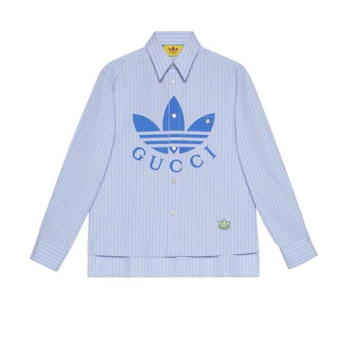  GUCCI古馳 22年秋冬 男士 adidas x Gucci聯(lián)名系列條紋棉質(zhì)Polo衫 719889 ZAK4E 4337