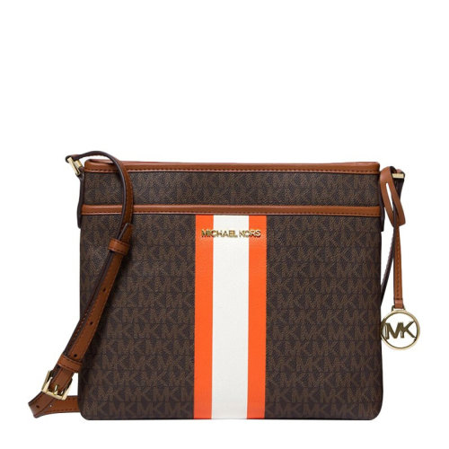 Michael Kors/邁克·科爾斯 MK 女士牛皮棕色拼接老花斜挎包 LT