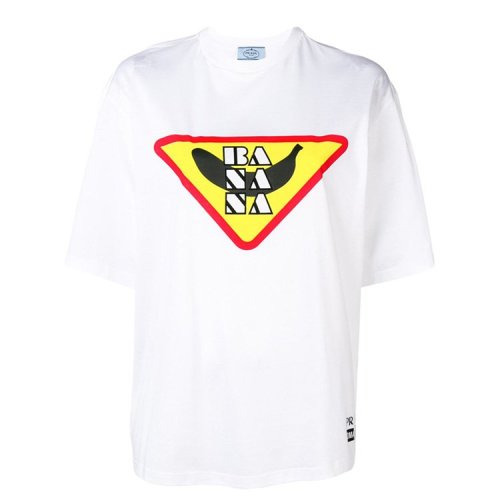 PRADA/普拉達(dá) 18年秋冬 女性 印花 寬松 白色 女士短袖T恤 35976 S 182 1SEX F0009